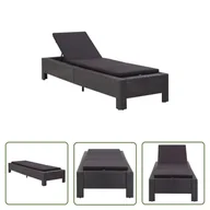 Leżaki ogrodowe - The Living Store Leżak z poduszką - czarny - polirattanowy - Leżak - miniaturka - grafika 1