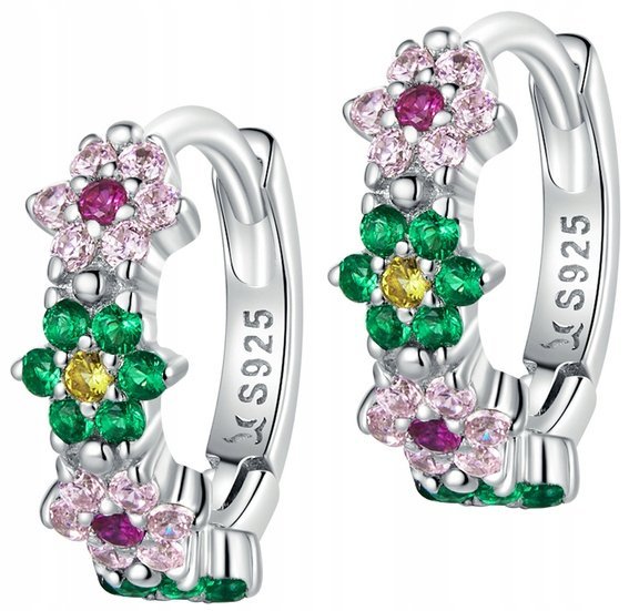 Kolczyki Srerbne Kwiatki Koła Cyrkonie S925