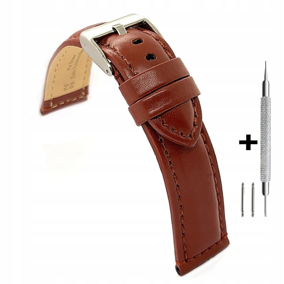 Brązowy pasek 24 mm skórzany DILOY 363.24.8 + dwa teleskopy i narzędzie