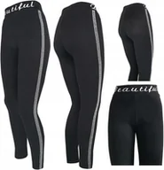 Legginsy - Legginsy W Lampasy Spodnie Bambusowe Czarne Leginsy Długie Wygodne Modne 34 - miniaturka - grafika 1