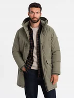 Moda i Uroda OUTLET - Klasyczna męska długa kurtka typu parka oliwkowa V3 OM-JALJ-0166 XL - miniaturka - grafika 1
