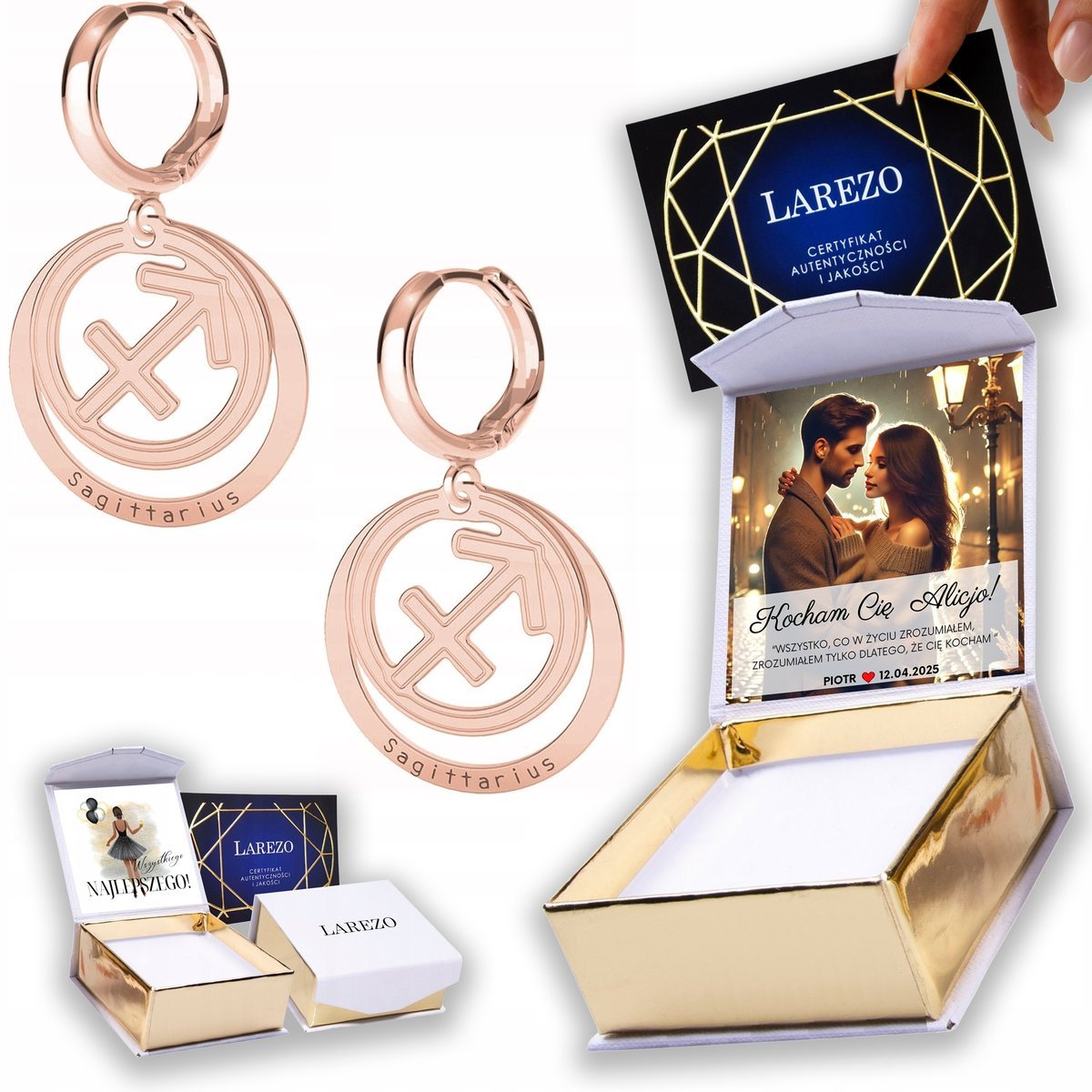 Kolczyki Pozłacane 925 ze Znakiem Zodiaku Strzelec Sagittarius NADRUK