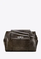 Torebki damskie - Damska listonoszka z imitacji skóry z łańcuszkiem ciemnozielona - miniaturka - grafika 1