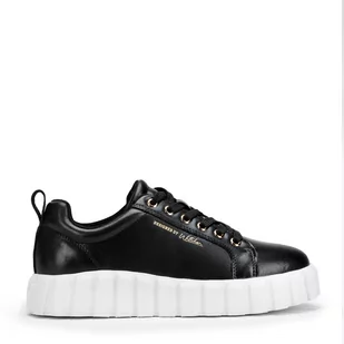 Damskie sneakersy skórzane na grubej platformie czarne - Półbuty męskie - miniaturka - grafika 1