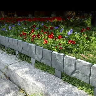 TEMU 12/24 sztuki plastikowej ogrodzeni z efektem kamienia w kolorze szarym, rama do kwiatowych, dekoracyjne ogrodzenie do ogrodu i dziedzińca - Inne - miniaturka - grafika 1
