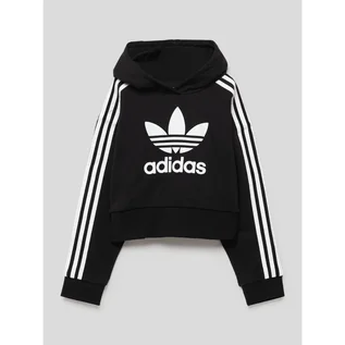 Swetry dla dziewczynek - Bluza z kapturem o krótkim kroju z nadrukiem z logo - adidas Originals - grafika 1