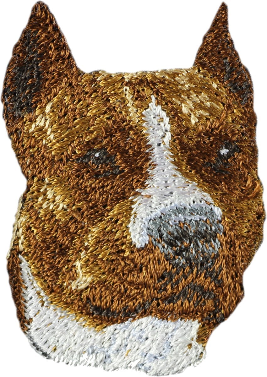 Amerykański Staffordshire terrier, Amstaff, Amstaf - naszywka w kształcie psa, haftowana łatka, unikatowa ozdoba do plecaka marki Art-Dog