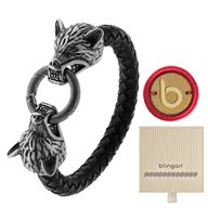 Bransolety męskie - Bransoletka SKÓRZANA męska pleciona WILK stal 316L - miniaturka - grafika 1