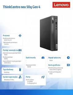 Komputer ThinkCentre Neo 50q Tiny 12LN001YPB W11Pro i5-13420H/16GB/512GB/INT/3YRS OS - Zestawy komputerowe - miniaturka - grafika 3