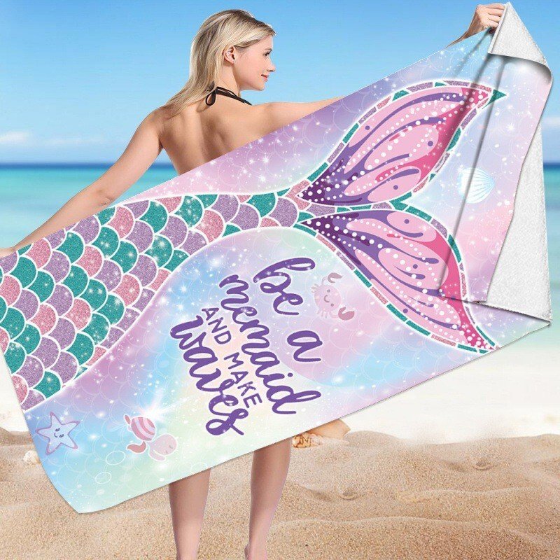 Ręcznik plażowy Carla Be a memaid różowo-fioletowy 150 cm x 70 cm