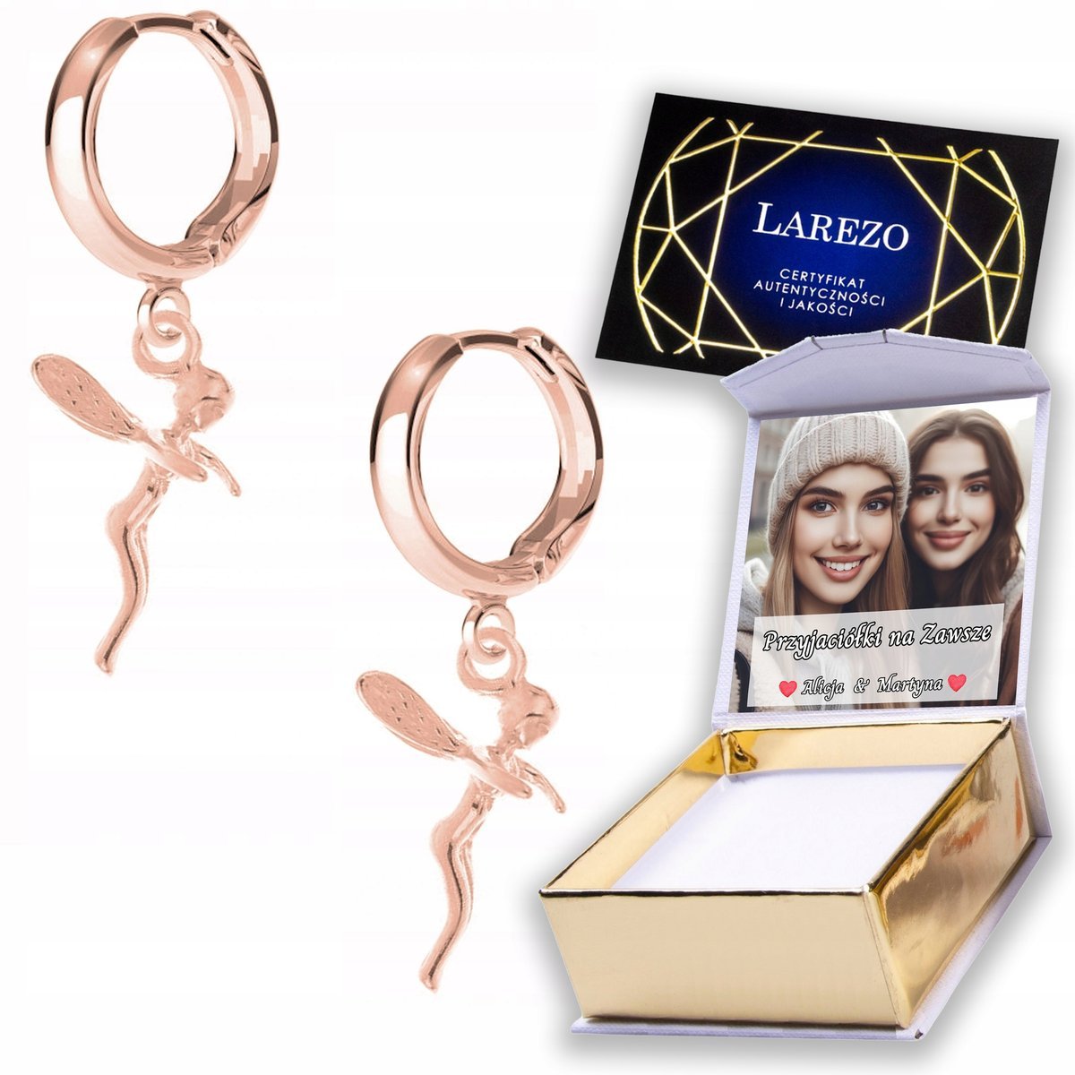 Kolczyki Pozłacane 925 Leśna Wróżka Wróżki Blaszka Elf Czarodziejki NADRUK