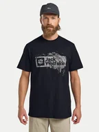 Koszulki męskie - Jack Wolfskin T-Shirt Brand T A64116 Granatowy Regular Fit - miniaturka - grafika 1