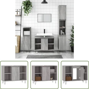 The Living Store Szafka łazienkowa szara Sonoma 80x33x60 cm Materiał drewnopochodny - Szafki łazienkowe The Living Store Szafka łazienkowa szara Sonoma 80x33x60 cm Materiał drewnopochodny - Szafki łazienkowe - miniaturka - grafika 1