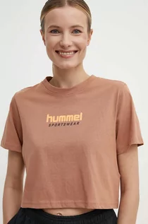 Koszulki sportowe damskie - Hummel t-shirt bawełniany damski kolor brązowy - grafika 1