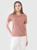 Koszulki i topy damskie - 4F T-shirt regular gładki damski - brązowy XS - miniaturka - grafika 1