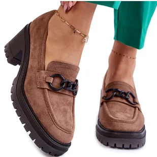 Vinceza Damskie Zamszowe Półbuty Na Obcasie Ciemnobeżowe Sanya brązowe - Półbuty damskie - miniaturka - grafika 1