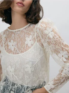 Reserved - Koronkowa bluzka - złamana biel - Bluzki damskie - miniaturka - grafika 1