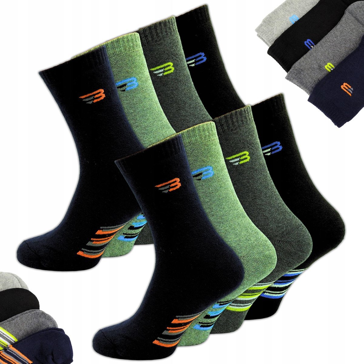 Skarpety Męskie GRUBE TERMICZNE DŁUGIE CIEPŁE Bawełna 95% 8 PAR 40-43