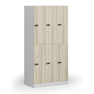 Szafka ubraniowa ze schowkami, 6 schowków, 1850 x 900 x 500 mm, zamek mechaniczny z kodem, drzwi laminowane, dąb naturalny - Szafki biurowe Szafka ubraniowa ze schowkami, 6 schowków, 1850 x 900 x 500 mm, zamek mechaniczny z kodem, drzwi laminowane, dąb naturalny - Szafki biurowe - miniaturka - grafika 1