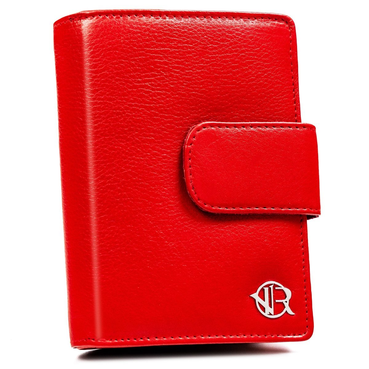 Skórzana portmonetka damska na zatrzask i suwak ROVICKY czerwony portfel średniej wielkości pojemny i rozbudowany na karty ochrona RFID STOP