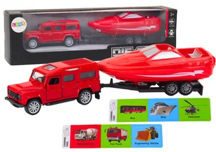 Auto Terenowe Z Przyczepą I Motorówką Metalowy Czerwony - Samochody i pojazdy dla dzieci - miniaturka - grafika 1