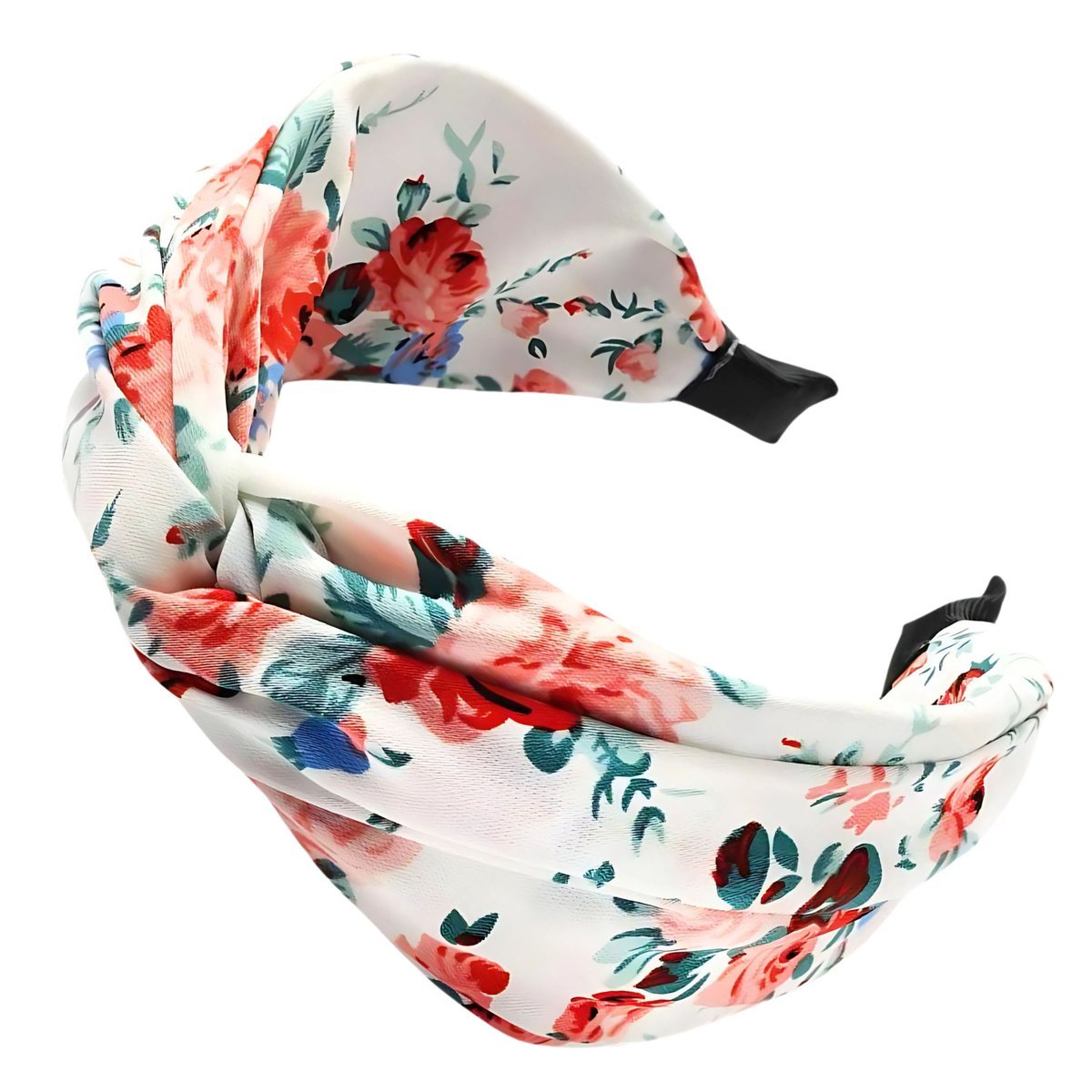 Opaska na Głowę Biała do Włosów Szeroka w Kwiaty z Supłem Lekka i Wygodna