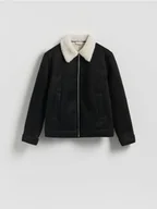 Kurtki męskie - Reserved - Kurtka sherpa z kołnierzem - czarny - miniaturka - grafika 1