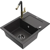Zlewozmywaki z baterią - Mexen Enzo zlewozmywak granitowy 1-komorowy z ociekaczem i baterią kuchenną Flora, czarny nakrapiany - miniaturka - grafika 1