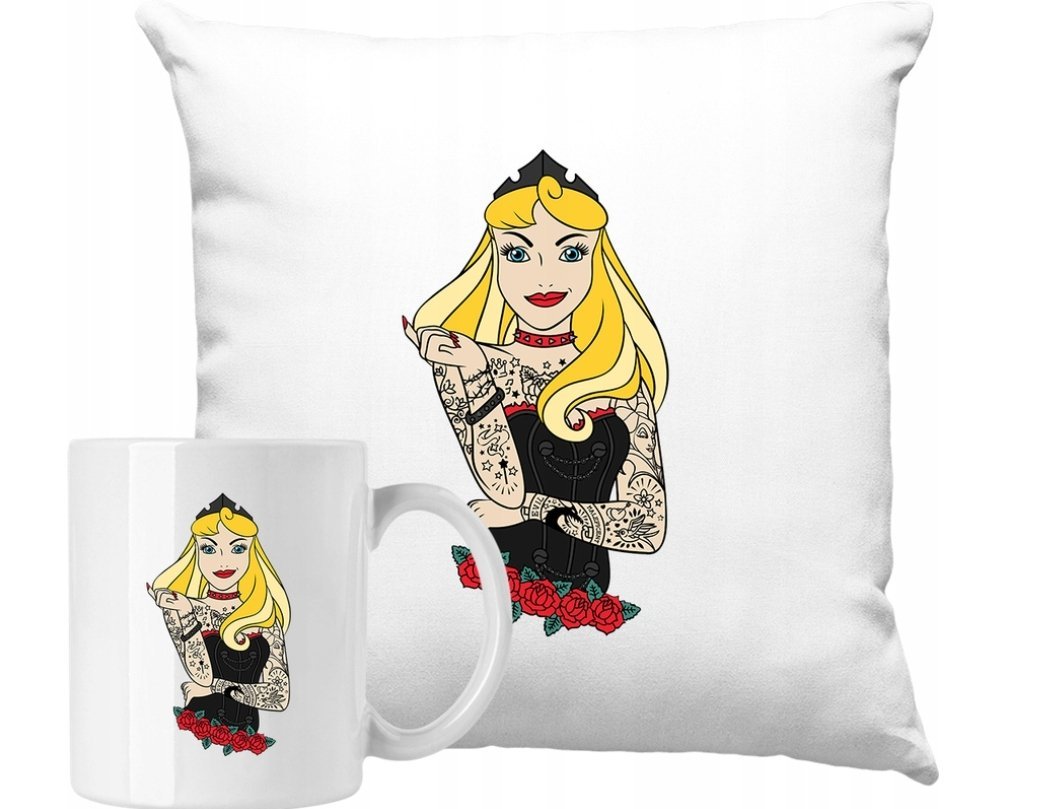 ZESTAW PODUSZKA + KUBEK Księżniczka Tattoo Pomysł Na Prezent +IMIĘ #4