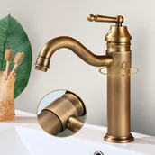 Baterie umywalkowe - Antyczna mosiężna bateria łazienkowa, obrotowa bateria umywalkowa 360°, zabytkowa bateria mieszająca wodę ciepłą i zimną - miniaturka - grafika 1