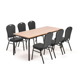 Zestaw mebli do restauracji JAMIE + HARTFORD, 1 stół 1800x800 mm, buk + 6 krzeseł, czarna tkanina - Stoły i stoliki do biura - miniaturka - grafika 1