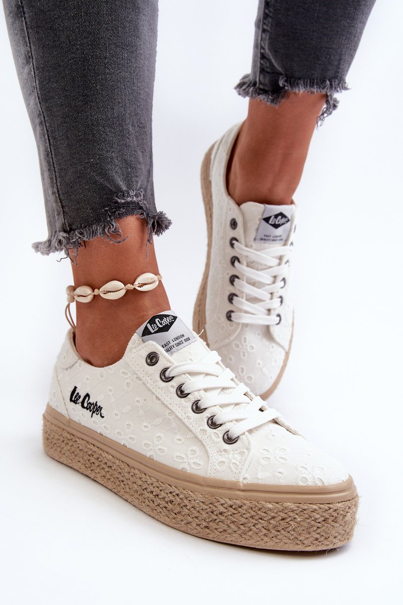 Koronkowe Trampki Damskie Z Plecionką Lee Cooper LCW-24-44-2425 Białe-40