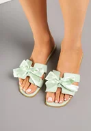 Klapki i japonki damskie - Jasnozielone Klapki z Wycięciami i Kokardą Tellivia - miniaturka - grafika 1