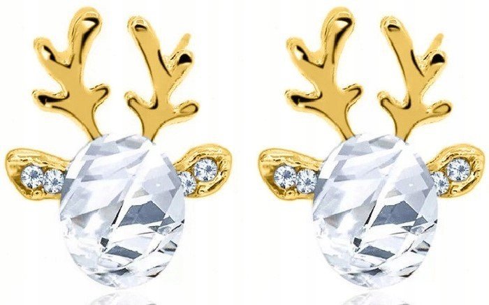 Srebrne kolczyki renifery wkrętki sztyfty na święta srebro pozłacane