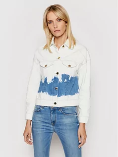 Kurtki damskie - Trussardi Jeans Kurtka jeansowa Blitch Tye-Dye 56S00632 Biały Cropped Fit - grafika 1