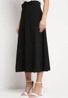 Spódnice - Czarna Gładka Spódnica Maxi z Gumką w Pasie i Klamrą Orirsa - miniaturka - grafika 1