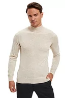 Koszulki męskie - DeFacto Męski sweter z dzianiny z długim rękawem okrągły dekolt - slim fit sweter dla mężczyzn topy (LT.Beige Melange,XXL), L. beżowy melanż, XXL - miniaturka - grafika 1