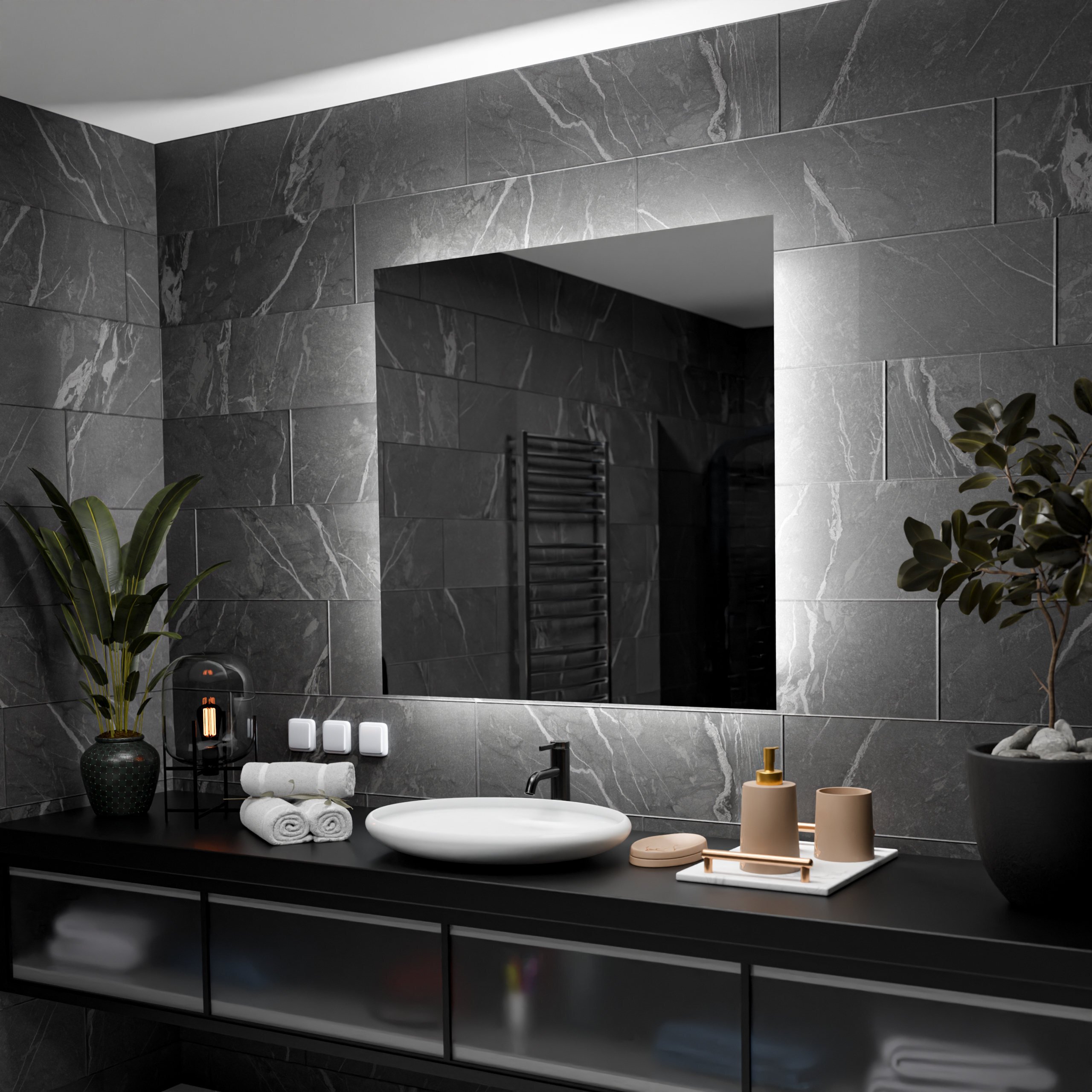 Prostokątne lustro łazienkowe z podświetleniem LED - Dubai - 50x50cm