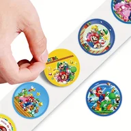 Inne - TEMU 500 szt. Naklejek SUPER MARIO – Okrągłe samoprzylepne naklejki z Mario, Luigim i Yoshimem w kolorowych wzorach do dzienników, planerów i - miniaturka - grafika 1