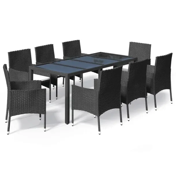Zestaw ogrodowy Rattan PE czarny 190x90x75cm + 8 krzeseł 61x60x88cm