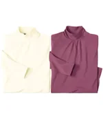 Swetry damskie - Zestaw dwóch półgolfów z marszczonym kołnierzem Kobieta Atlas For Men - Kolor : Czerwony - Rozmiar : 36/38 - miniaturka - grafika 1