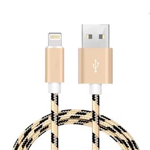 Kabel nylonowy 1m Usb Lightning złoty Quickcharge! - Kable USB - miniaturka - grafika 1