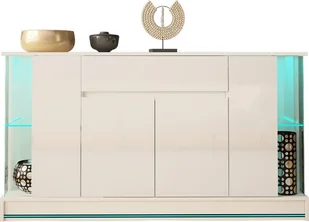 MEGSTYL KOMODA 155CM Z LISTWĄ LED - EFECTO 2 biały mat - biały połysk - Komody - miniaturka - grafika 1