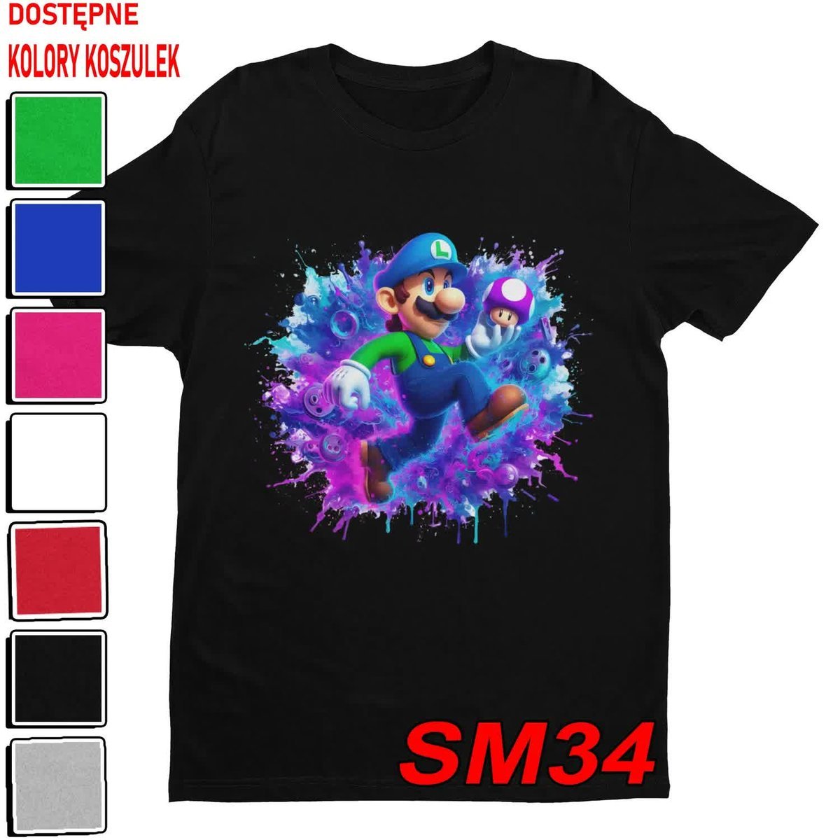 T-Shirt Koszulka Dziecięca Super Mario Bros Bajki Gry Luigi -M 134-140