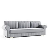 Pościel - Sofa rozkładana INES Sofa z funkcją spania i pojemnikiem na pościel, rozkładana sofa, rozkładana sofa z drewnianymi nóżkami, sofa w kolorze: szary, tkanina welurowa - miniaturka - grafika 1