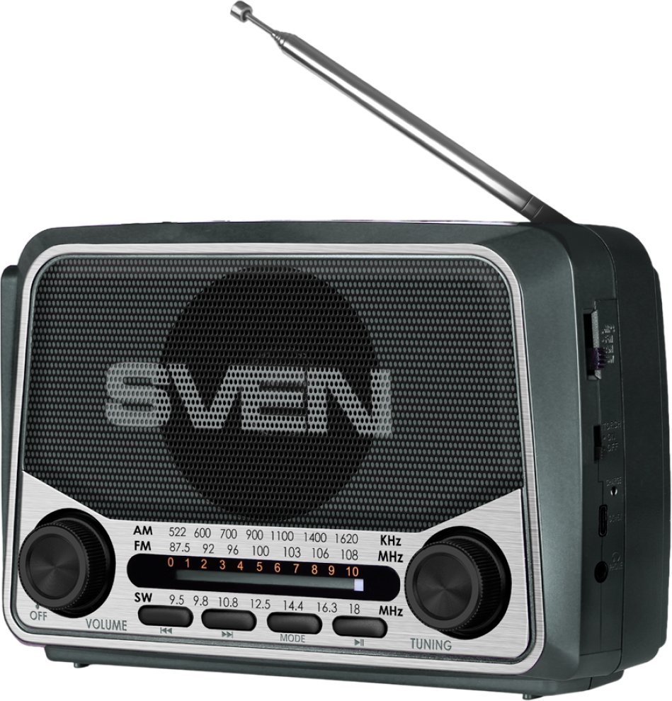 Głośnik Sven SRP-150 szary 3W, Bluetooth, FM/AM/SW, USB, microSD, latarka, bateria