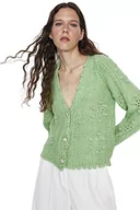 Swetry damskie - Trendyol Damski kardigan z dzianiny o regularnym kroju z dekoltem w serek, Miętowy, S - miniaturka - grafika 1