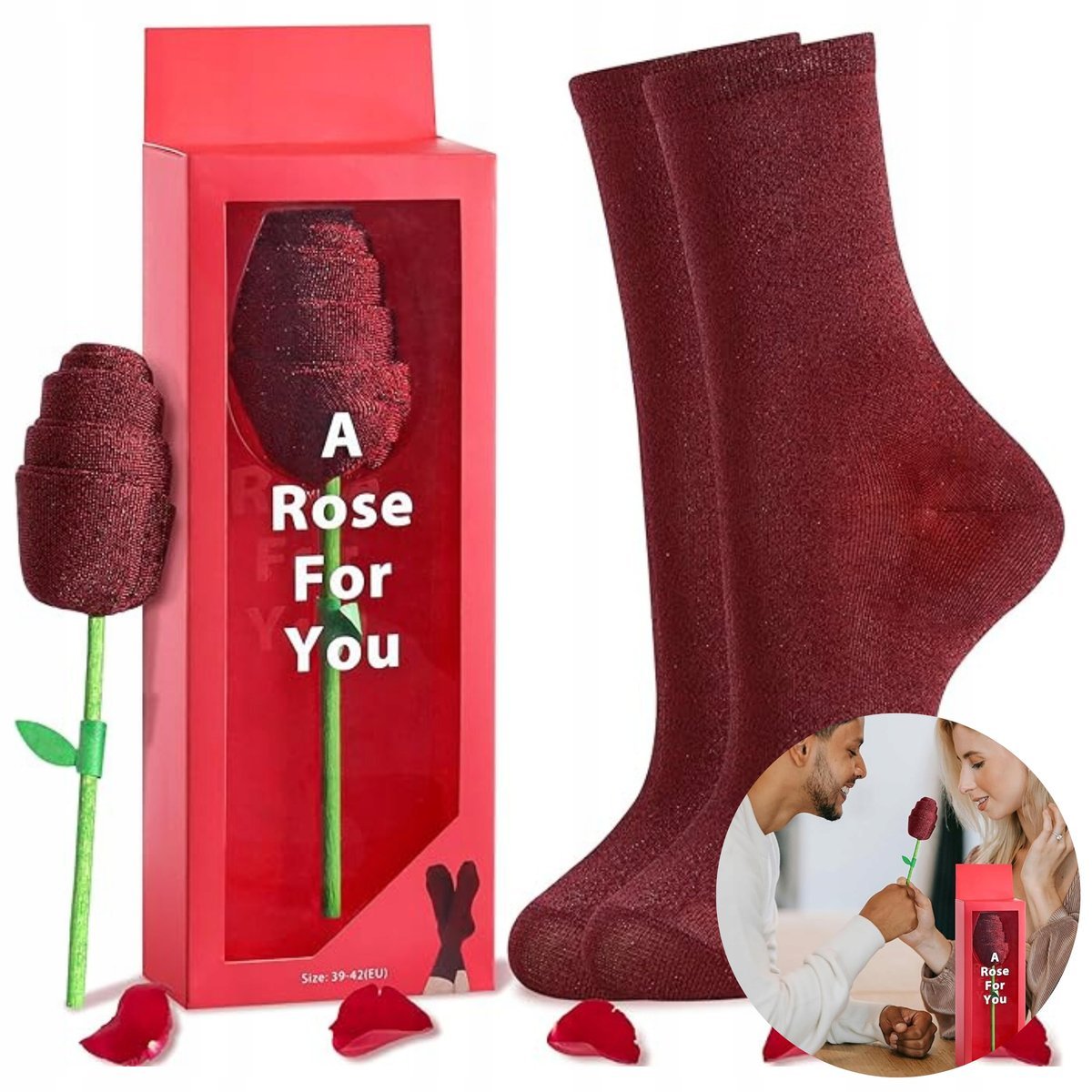 SKARPETKI DAMSKIE PREZENT WALENTYNKI DLA KOBIET RÓŻA KWIATEK 39-42