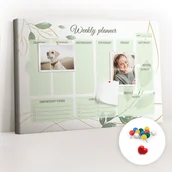 Tablice i flipcharty - Szkolna Tablica korkowa 60x40 cm, Kolorowe Pinezki, wzór Liściowy planer tygodniowy - miniaturka - grafika 1