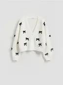 Swetry damskie - Reserved - Sweter z kokardami - kremowy - miniaturka - grafika 1